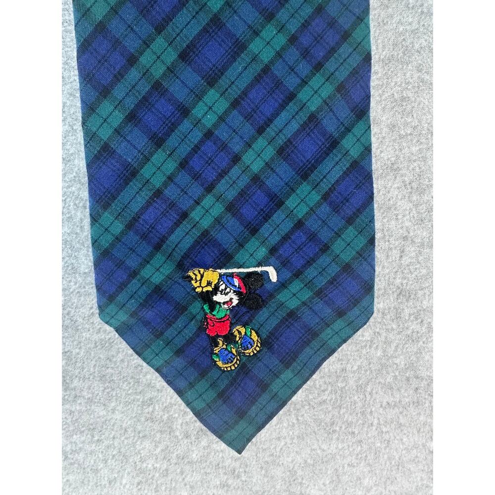 Vintage Disney Mickey Unlimited Green & Blue Plaid Tie Micky Mouse Golfing 90s - Picture 3 of 7